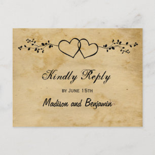 Rustic Double Hearts Wedding RSVP POSTCARDS