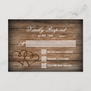 Rustic Double Hearts Wood Wedding RSVP Cards