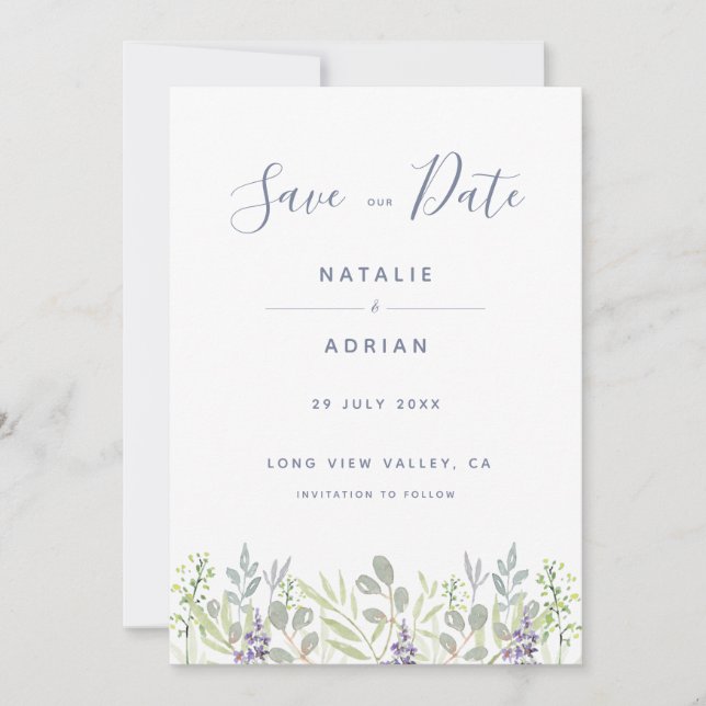 Rustic dreamy country olive rosemary save the date (Front)