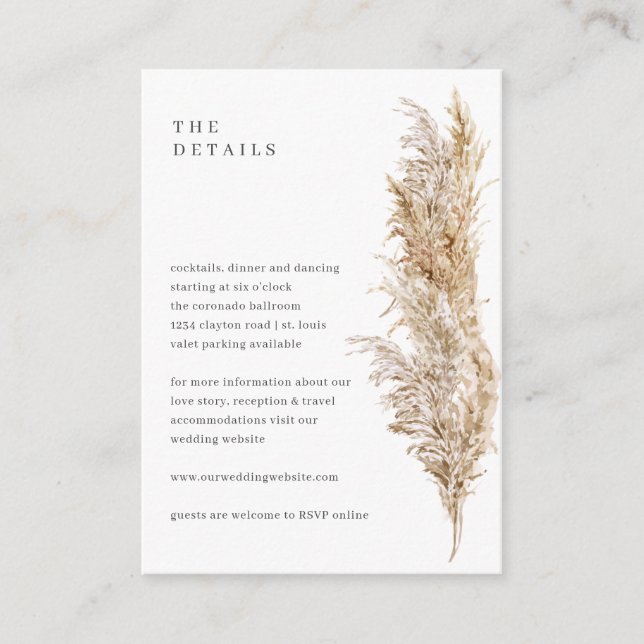 Rustic Dried Grass Pampas Details Enclosure Card (Front)