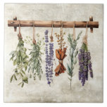 Rustic Dried Herbs Faux Texture Vintage Tile<br><div class="desc">Rustic faux texture background with drying herbs hanging on a branch. A vintage country look.  Perfect for your country French or cottage farmhouse home.</div>