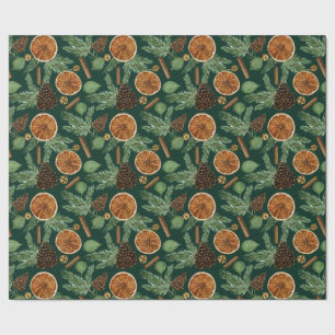 Rustic Dried Orange Pine Green Christmas Holiday Wrapping Paper