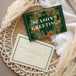 Rustic Dried Orange Pine Season's Greetings Gold  Foil Holiday Card
