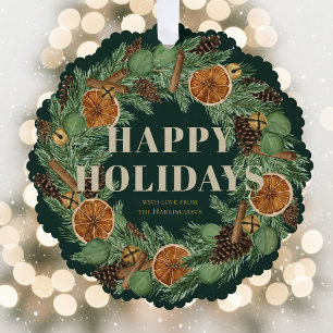 Rustic Dried Orange Pine Wreath Keepsake Green Ornament Card