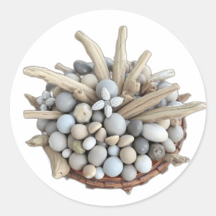 Rustic Driftwood and Pebble Centerpiece Classic Round Sticker