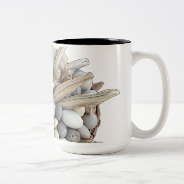 Rustic Driftwood and Pebble Centerpiece Two-Tone Coffee Mug (Right)