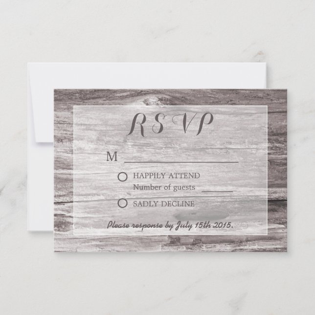 Rustic Driftwood Background Wedding RSVP Card (Front)