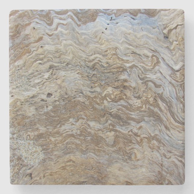 Rustic Driftwood Wooden Pattern Wavy Woodgrain Stone Coaster (Front)