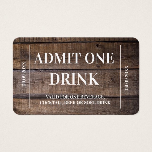 Rustic Drink Voucher Wedding Drink Ticket (Front)