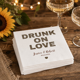 Rustic Drunk on Love Barn Wood Wedding Napkin