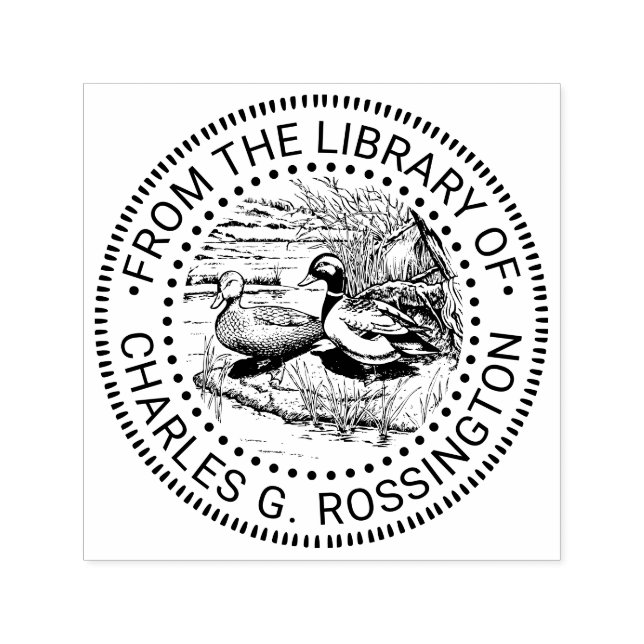 Rustic Ducks at Water Edge Library Book Name Self-inking Stamp (Design)