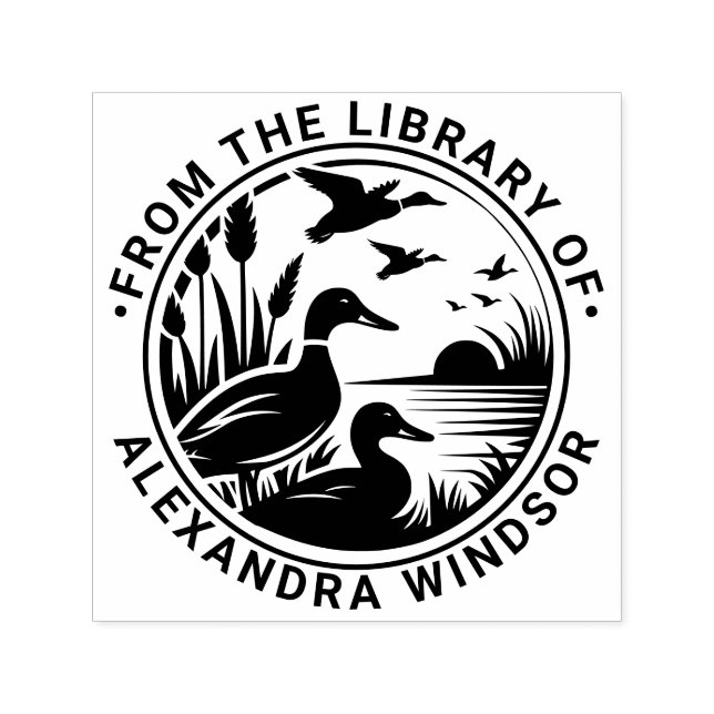 Rustic Ducks in Reeds Library Book Name Self-inking Stamp (Design)
