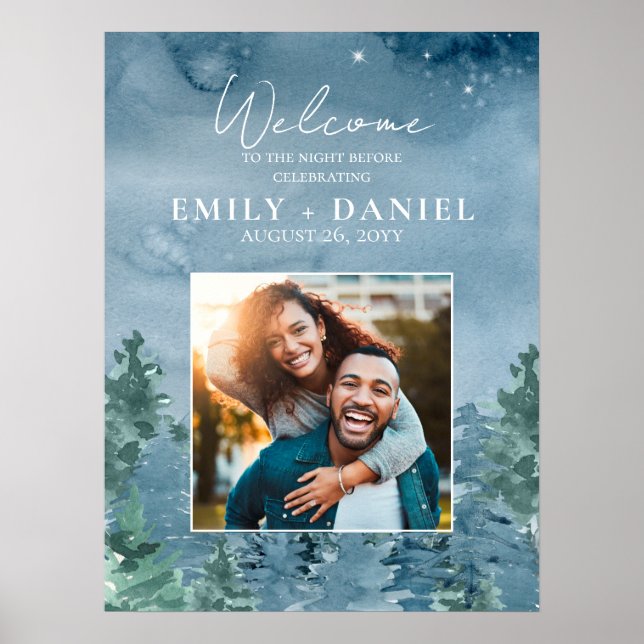 Rustic Dusky Blue Mountains Rehearsal Dinner Poster (Front)