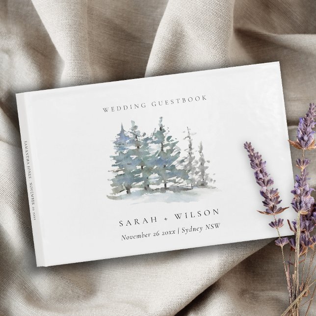 Rustic Dusky Green Blue Pine Trees Woods Wedding Guest Book (Creator Uploaded)