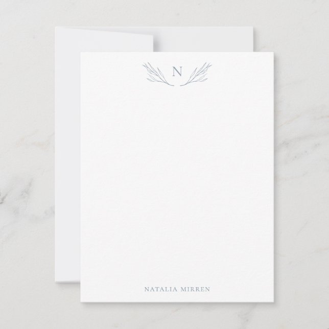 Rustic Dusty Blue Botanical Branches Monogram Card (Front)