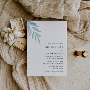 Rustic Dusty Blue Botanical Elegant Wedding Invitation