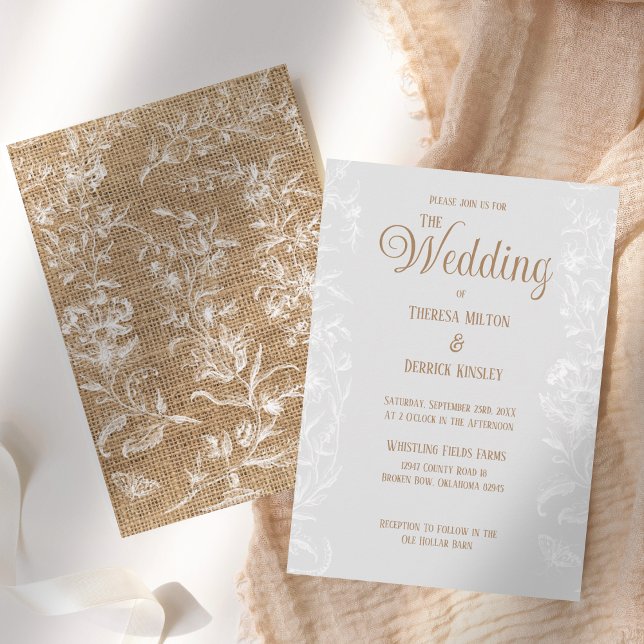 Rustic Dusty Blue Burlap Floral Lace Wedding Invitation (Creator Uploaded)