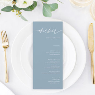 Rustic Dusty Blue Calligraphy Wedding Menu Cards