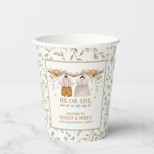 Rustic Dusty Blue Floral Cottagecore Gender Reveal Paper Cups