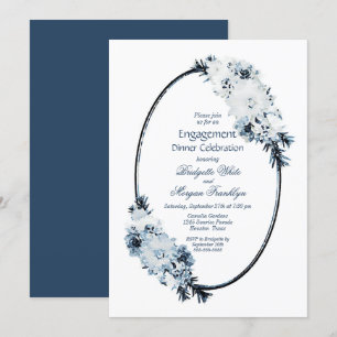 Rustic Dusty Blue Floral Engagement Dinner Party Invitation