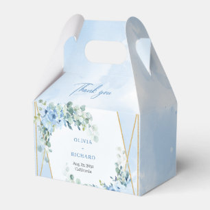 Rustic Dusty Blue Floral eucalyptus gold frame Favor Box
