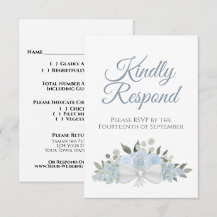 Rustic Dusty Blue Floral Kindly Respond Wedding RSVP Card