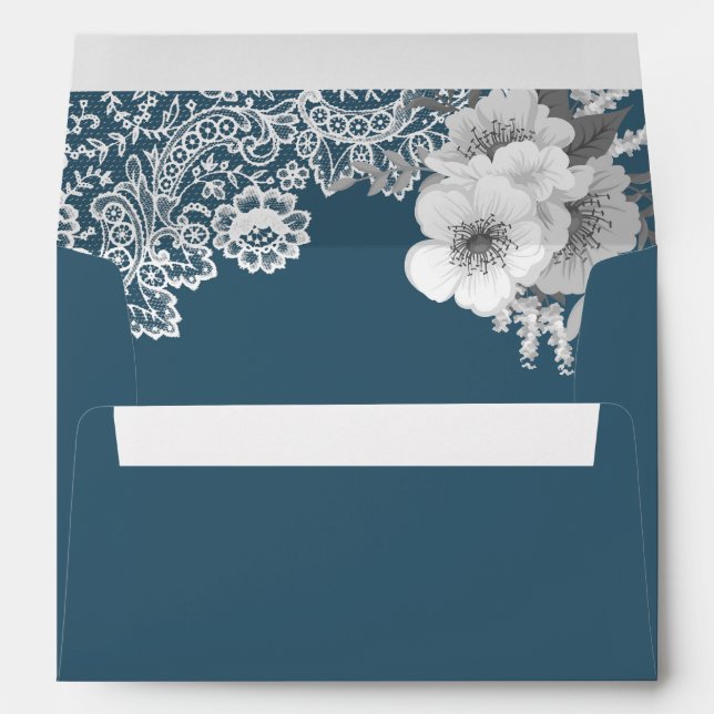 Rustic Dusty Blue Floral Lace Envelope (Back (Bottom))