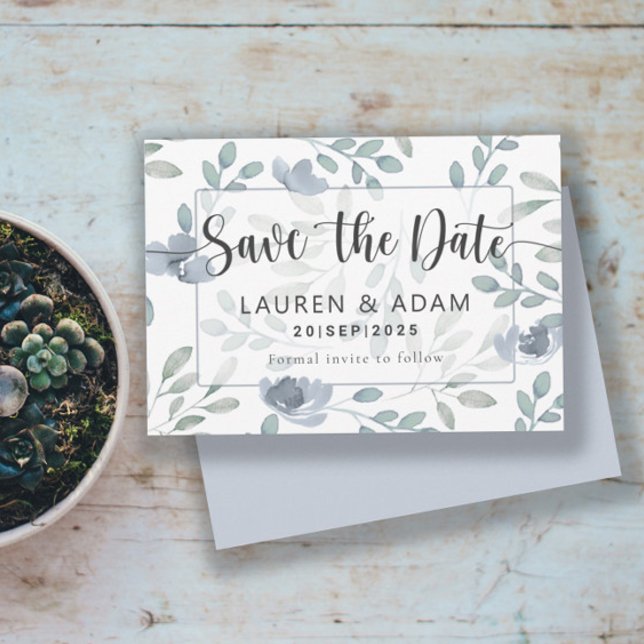 Rustic Dusty Blue Floral Save the Date (Creator Uploaded)