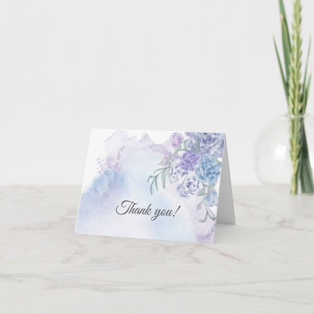 Rustic Dusty Blue Floral Watercolor Thank You Card (Front)