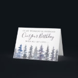 Rustic Dusty Blue Forest Husband Birthday  Card<br><div class="desc">watercolor dusty blue trees happy birthday card. Customizable</div>