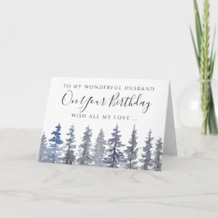 Rustic Dusty Blue Forest Husband Birthday  Card