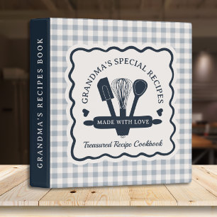 Rustic Dusty Blue Gingham Grandmas Recipe Cookbook Binder