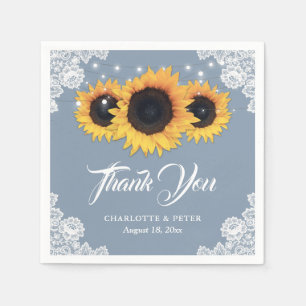 Rustic Dusty Blue Lace Sunflower Wedding Napkin