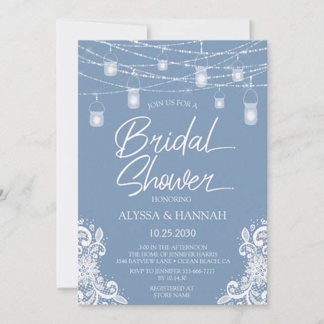 Rustic Dusty Blue LGBTQ Bridal Shower Invitation (Front)