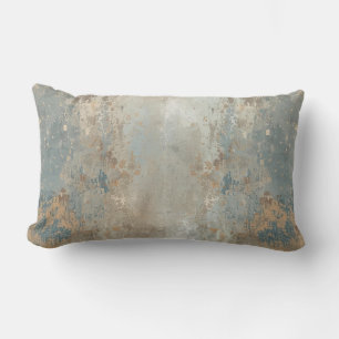 Rustic Dusty Blue Light Brown Abstract Farmhouse Lumbar Pillow