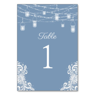 Rustic Dusty Blue Lights Wedding Table Number