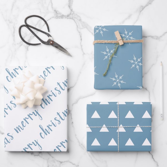 Rustic Dusty Blue Merry Christmas Wrapping Paper Sheet (Front)