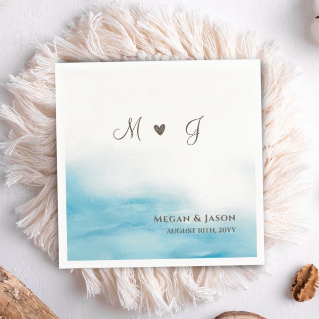 Rustic Dusty Blue Monogramm Beach Wedding  Napkin (Creator Uploaded)