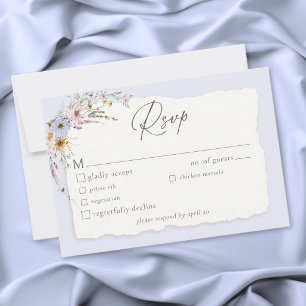Rustic Dusty Blue Romantic Wildflower Wedding RSVP Card