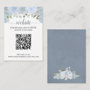 Rustic Dusty Blue Roses Wedding Website QR Code Enclosure Card