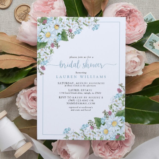 Rustic Dusty Blue Script Wildflower Bridal Shower Invitation (Rustic Dusty Blue Script Wildflower Bridal Shower Invitation!)