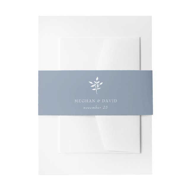 Rustic Dusty Blue Simple Modern Botanical Wedding Invitation Belly Band (Front Example)