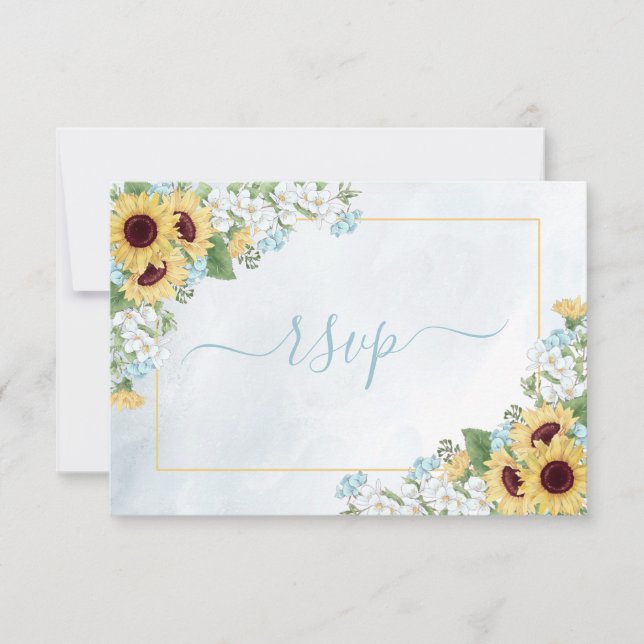 Rustic Dusty Blue Sunflower Floral Meals RSVP (Front)
