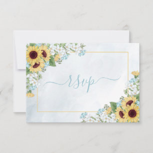 Rustic Dusty Blue Sunflower Floral Meals RSVP Card