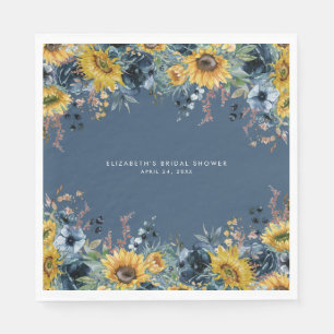 Rustic Dusty Blue Sunflowers Bridal Shower Napkin