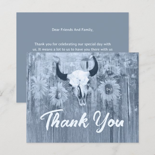 Rustic Dusty Blue Sunflowers Bull Skull Budget (Front/Back)