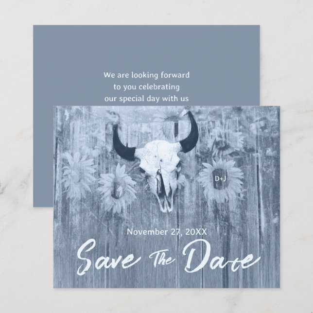 Rustic Dusty Blue Sunflowers Bull Skull Budget (Front/Back)