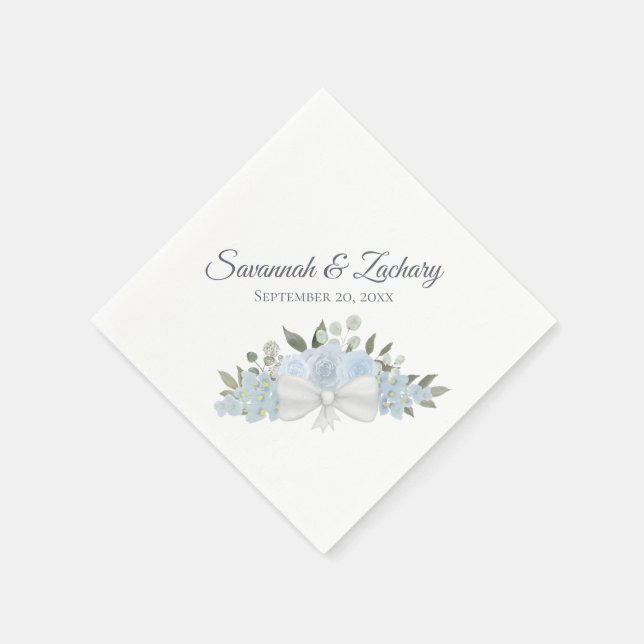 Rustic Dusty Blue Watercolor Floral Boho Wedding Napkin (Corner)