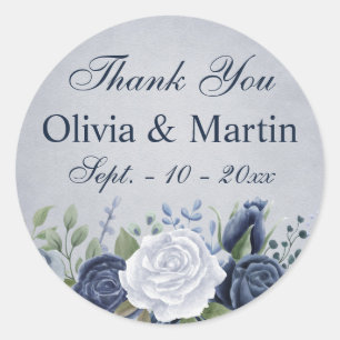 Rustic Dusty Blue Watercolor Floral Classic Round Sticker