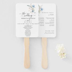 rustic dusty Blue watercolor flower bouquet Hand Fan